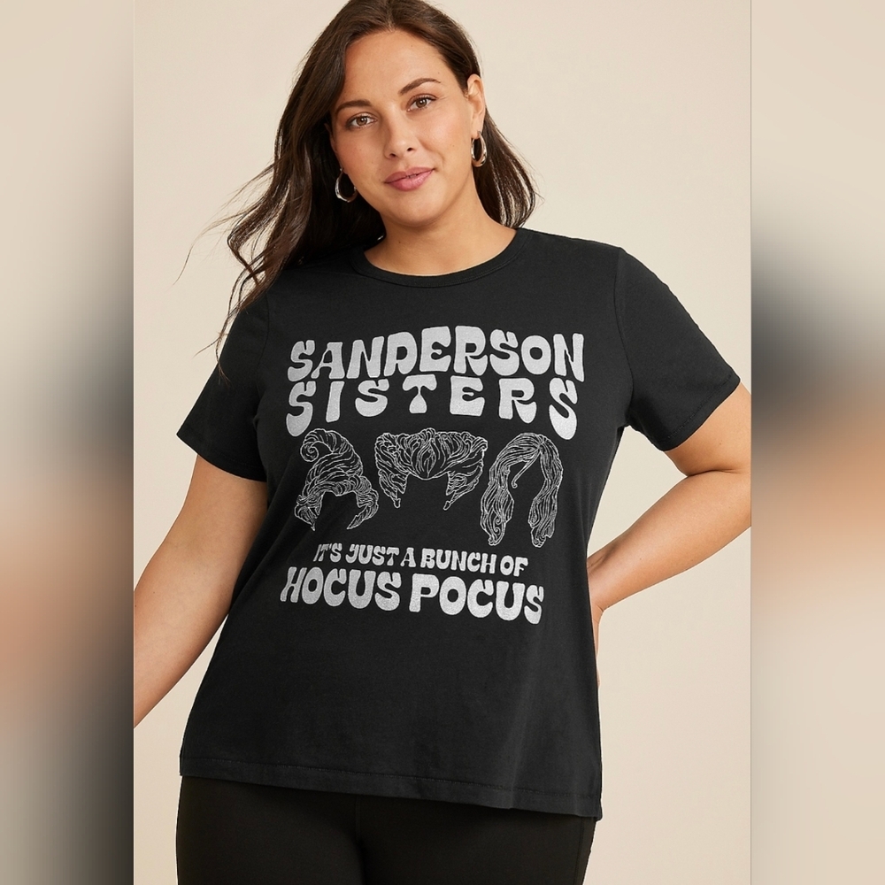 NWOT Hocus Pocus Black Sparkle JUST A BUNCH OF HOCUS POCUS Graphic Tee 1X
